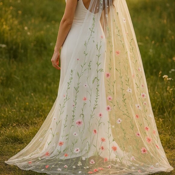 Anthropologie Accessories - Floral embroidery wedding veil fairy garden outdoor